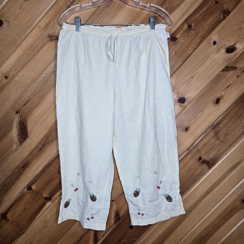 Mixit Vtg Cotton Prarie Capris Crop Embroidered‎ Fruit Pants Sz Small